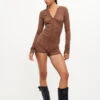 GHAURI KNIT ROMPER - CHESTNUT 1 GHAURI KNIT ROMPER - CHESTNUT -Lionessfashion Shop 03 10 23 LIONESS eComm NOV RESHOOTS OCT 1507