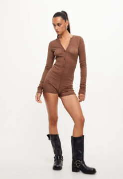 GHAURI KNIT ROMPER - CHESTNUT