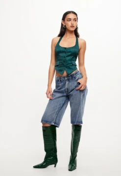 NYC HALTER TOP - GREEN PINSTRIPE -Lionessfashion Shop 04 10 23 LIONESS RESHOOTS STELLAVIDS RESHOOTS 130