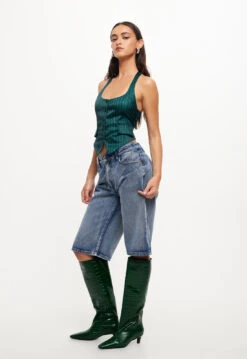 NYC HALTER TOP - GREEN PINSTRIPE -Lionessfashion Shop 04 10 23 LIONESS RESHOOTS STELLAVIDS RESHOOTS 143