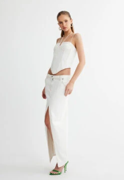 BARBIE SPLIT MIDI - PORCELAIN -Lionessfashion Shop 10 05 23 LIONESS eCOMM SERENA ReShoots Immediate 450copy be163367 7ee1 46c5 ba80 331eb0d2fa1e