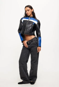 NUEVE BIKER JACKET - BLACK/BLUE -Lionessfashion Shop 12 07 23 LIONESS eCOMM ReSHOOTS Robbie RESHOOTS 361