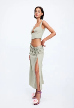 LE PARIS MIDI SKIRT - SAGE -Lionessfashion Shop 19 12 22 LIONESS eCOMM FEB FEB 945