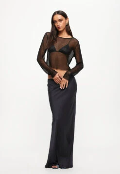 HUDSON SATIN MAXI SKIRT - DARK OLIVE -Lionessfashion Shop 24 05 23 LIONESS ReShoots Roberta Reshoots 1085