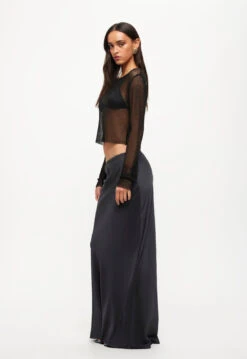HUDSON SATIN MAXI SKIRT - DARK OLIVE -Lionessfashion Shop 24 05 23 LIONESS ReShoots Roberta Reshoots 1088