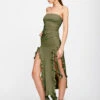 RENDEZVOUS STRAPLESS DRESS - OLIVE -Lionessfashion Shop 25 01 23 LIONESS ReShoots Serena RESHOOTS OLIVE 14195