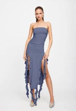 RENDEZVOUS STRAPLESS DRESS - SLATE -Lionessfashion Shop 25 01 23 LIONESS ReShoots Serena RESHOOTS 1025