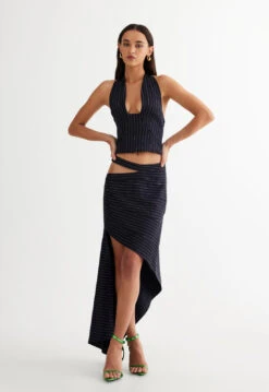 AFTER PARTY SKIRT - NAVY PINSTRIPE -Lionessfashion Shop LT872 2305 NAVY PINSTRIPE LB613 2305 NAVY PINSTRIPE 2
